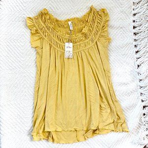 L Love Yellow Flowy Tee, Small, NWT